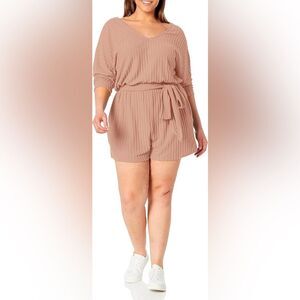 City Chic Ella Romper Size XL 22 NWT Beige Ribbed Soft Knit Viscose Relaxed Fit